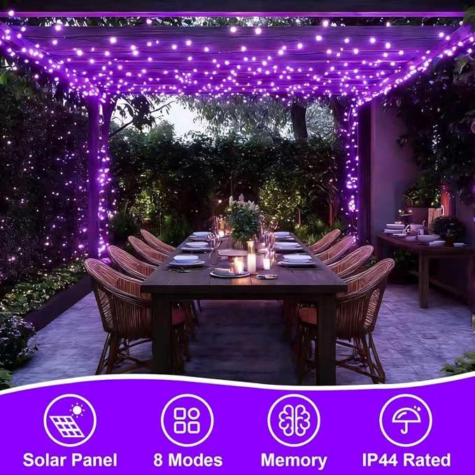 QITONG 4 Pack Solar Fairy Lights, Each 33ft 100 LED Purple Christmas String - Image 2