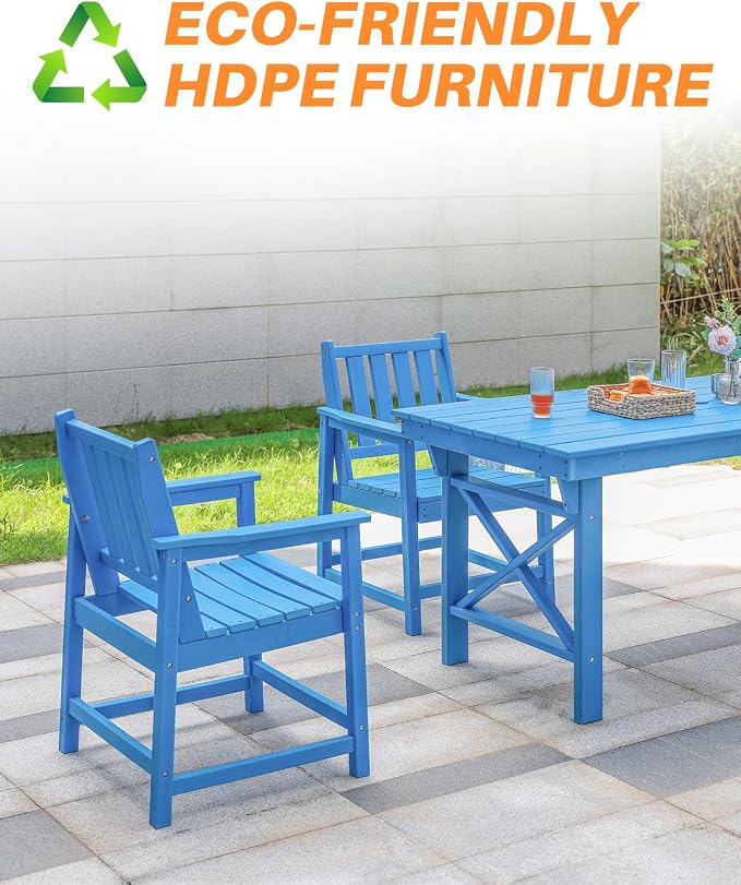 Patio Dining Chair Set of 2, HDPE Outdoor Dining Chair, Ergonomic HDPE Dining - Image 8