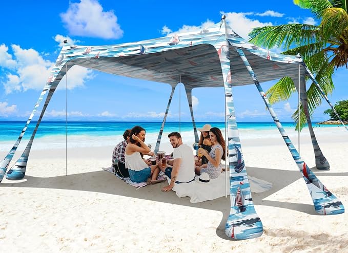 Beach Tent Sun Shelter 10x10ft Beach Canopy Easy Pop Up Sun Shade Portable by Wabolay