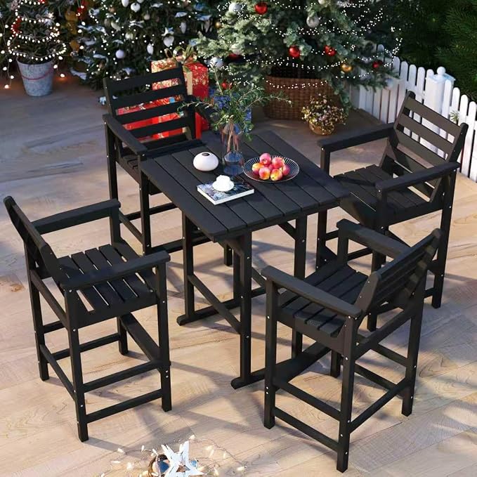 5-Piece Bar Height Adirondack Chairs and Table Set, Outdoor Patio Bar Set by PatioKingdom