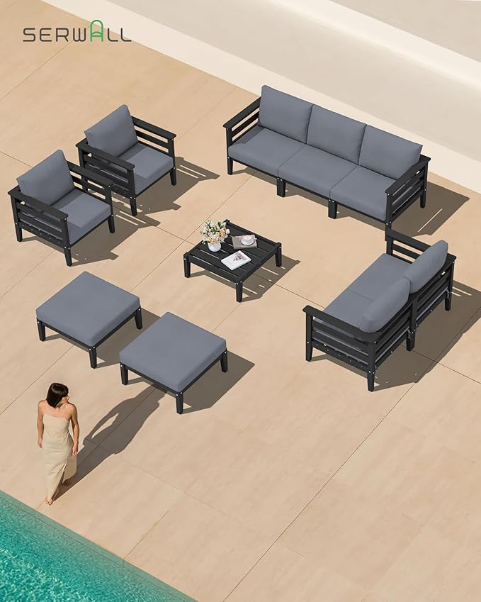 SERWALL HDPE Patio Furniture Set, 10 Pieces Outdoor Sectional Sofa Set - Image 8