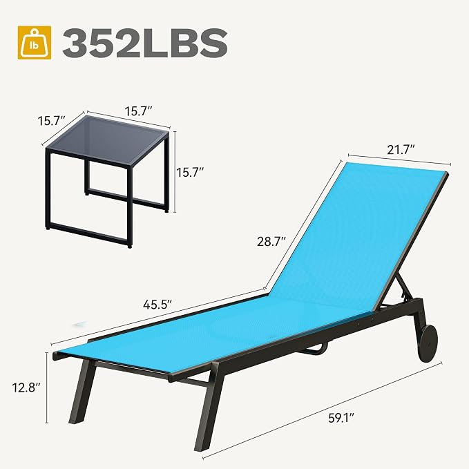 DWVO Outdoor Chaise Lounge Set, 2 Patio Chaise Lounge Chairs - Image 8