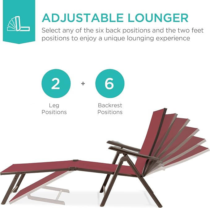Best Choice Products Set of 2 Outdoor Patio Chaise Lounge Chair Adjustable - Image 3