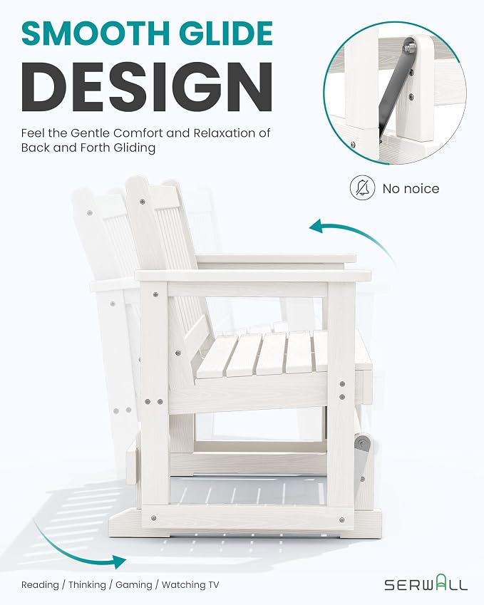SERWALL 2 Person Patio Glider Rocking Chair, HDPE Material Weather-Resistant - Image 3
