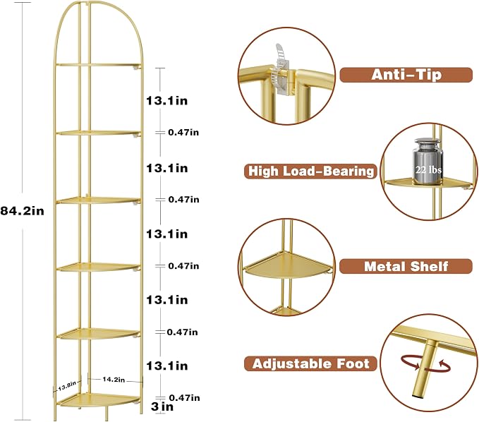 Crofy Foldable 6 Tier Corner Shelf, Metal Corner Plant Stand - Image 3