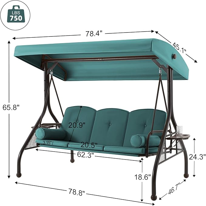 GYUTEI 3 Seat Outdoor Porch Swing - Image 7