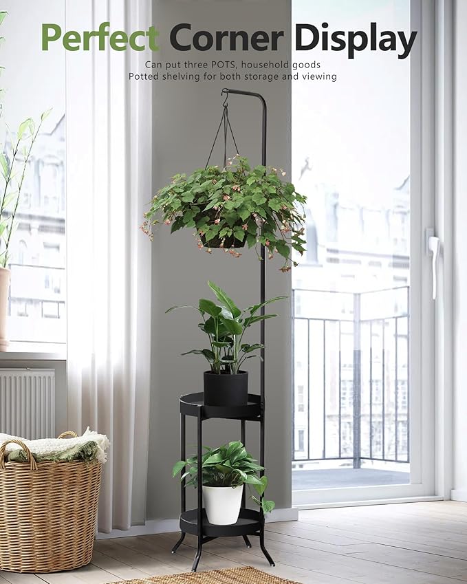 Hanging Plant Stand Indoor Outdoor, Space-Saving Corner Metal Plant Shelf 3 - Image 6