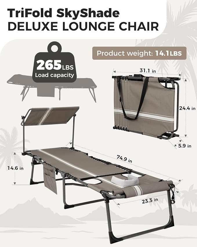 KingCamp Tanning Chair with Face Hole, Lounge Chairs Outdoor Folding Comfy - Image 3