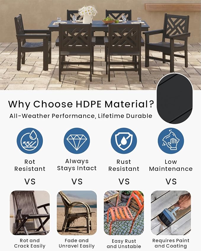 7-Piece Outdoor Dining Set, HDPE All-Weather Patio Table and Chairs Set - Image 3