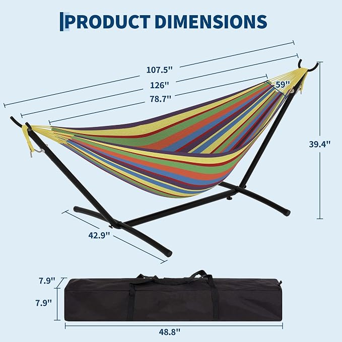 2 Person Hammocks with Stand for Outside, Double Hammocks Portable Space Saving - Image 2