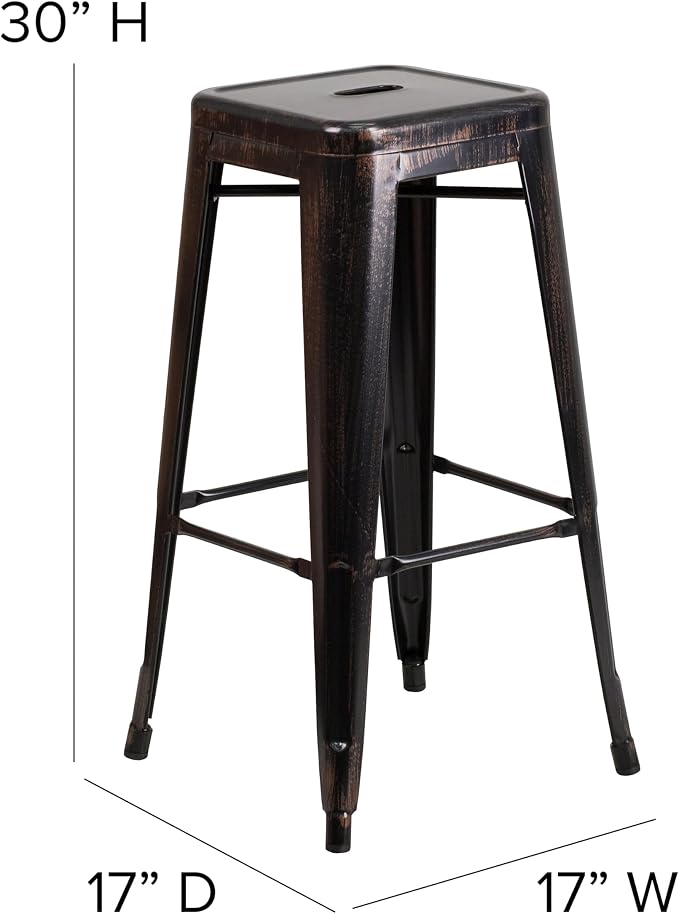 Flash Furniture Lily 4 Pack Commercial Grade 30" High Backless Black-Antique - Image 3