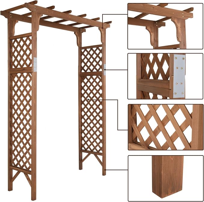 VINGLI Wood Garden Arbor, 85in Wedding Arch Garden Trellis - Image 5