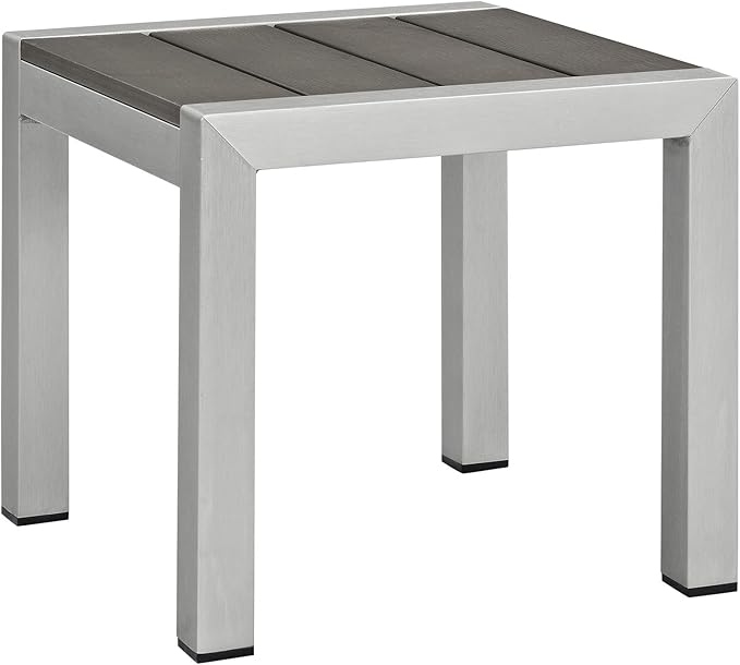 Modway Shore 3-Piece Aluminum Outdoor Patio Furniture Set in Silver Beige - Image 6