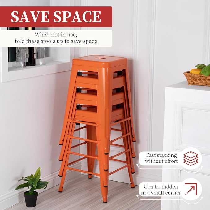 FDW Metal Bar Stools Set of 4 Counter Height Bar Stools 24 Inches Industrial - Image 6