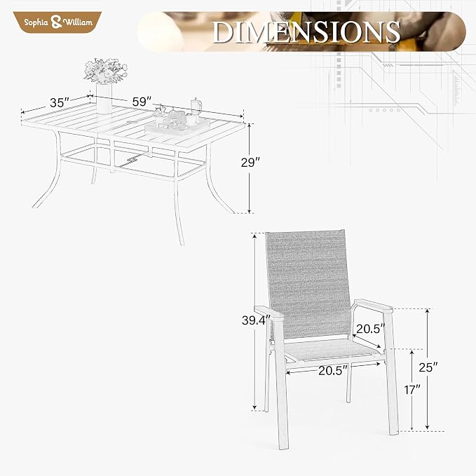 Sophia & William Outdoor Dining Set 7 Pieces, 6 x Aluminum Stackable Chair - Image 7