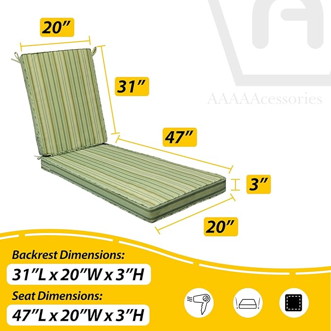 AAAAAcessories Outdoor Chaise Lounge Cushions, Fade-Resistant, Waterproof Patio - Image 5