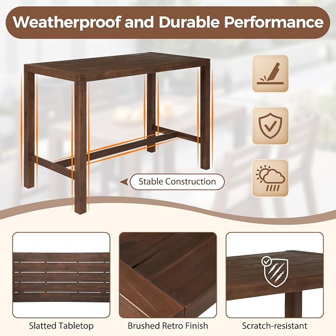 Merax 5-Piece Outdoor Patio Bar Set, Acacia Wood Bistro Table and Chairs - Image 3