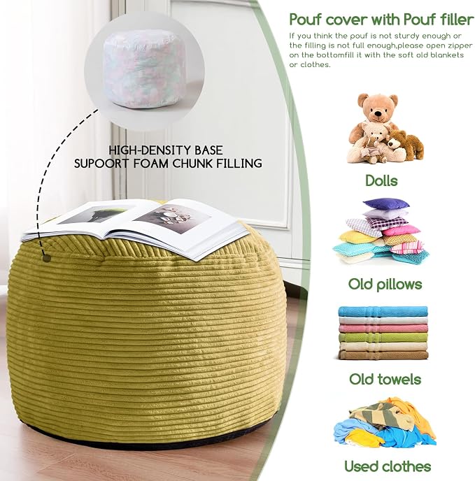 HIGOGOGO Round Stuffed Pouf Ottoman, Corduroy Poufs - Image 5