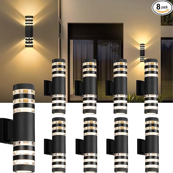 8Pack 15inch LED Cylinder Up & Down Wall Lights, 18W Modern Outdoor Wall Light by Alicosoty