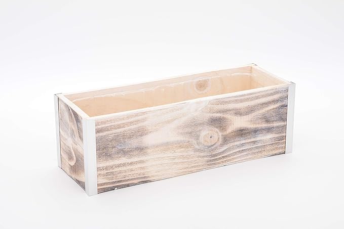 Wood Planter Box with Tin Style, 12x4 Inch Rectangular, Plastic Liner, Garden - Image 2