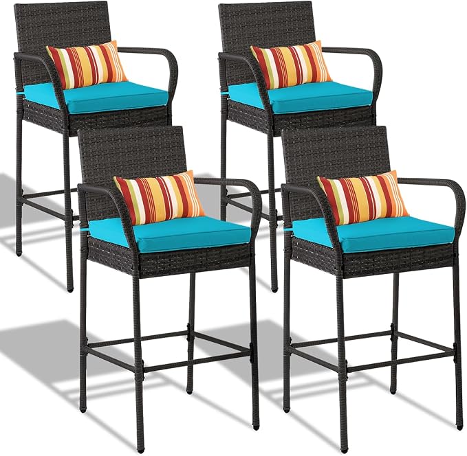 Sundale Outdoor Wicker Bar Stool Set of 4, Patio Counter Height Pub Chair by SundaleOutdoor