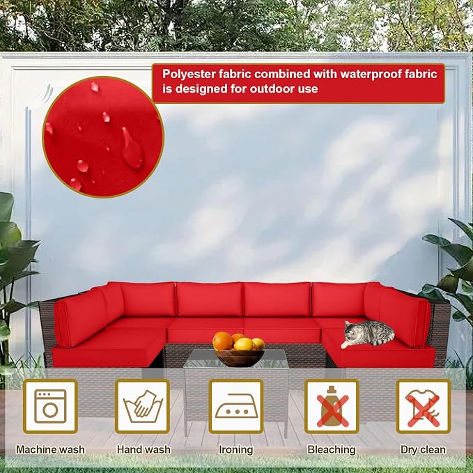 14 Piece Outdoor Patio Cushion Cover Replacement, Waterproof Patio Cushion - Image 4