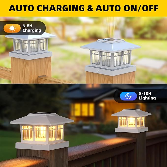 EXCMARK 4x4 Solar Post Cap Lights, 4 Pack Fence Deck Post Lights Outdoor Solar - Image 6