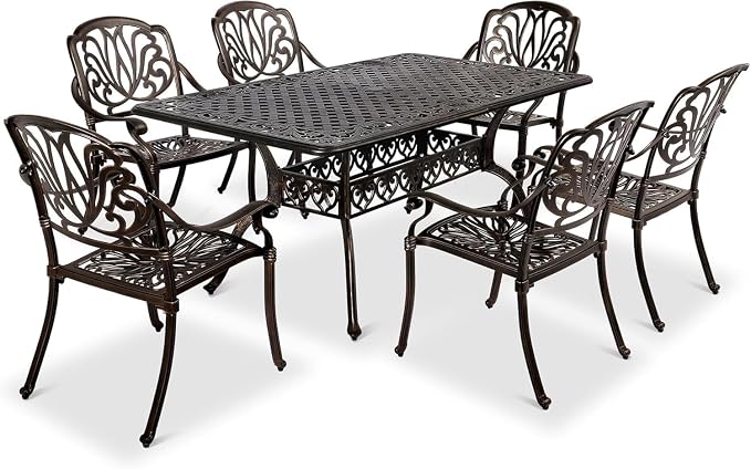 VINGLI 7-Piece Outdoor Dining Set, Cast Aluminum Patio Furniture Set - Image 8