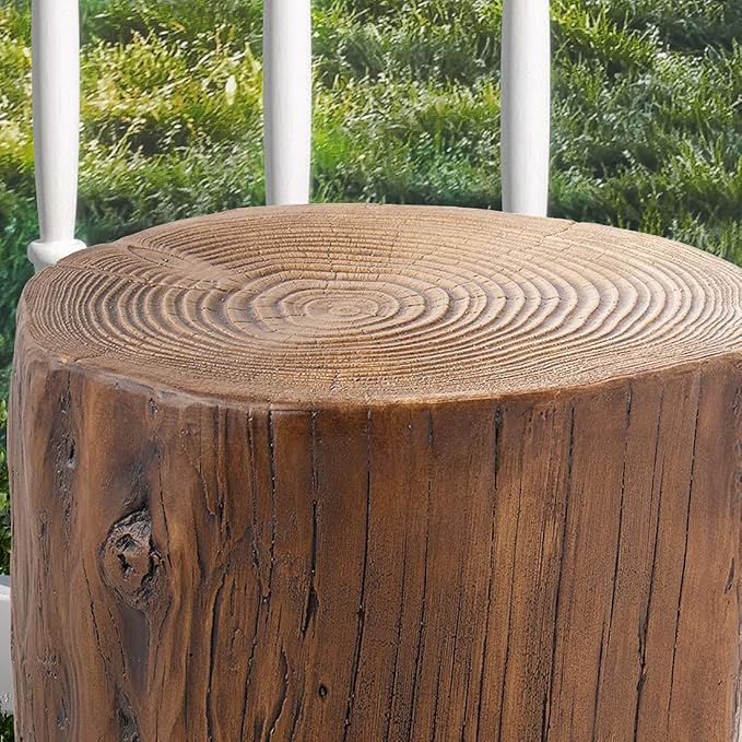 SUNBURY Outdoor Side Table Set of 2, Tree Stump Side Table Brown Colored Faux - Image 4