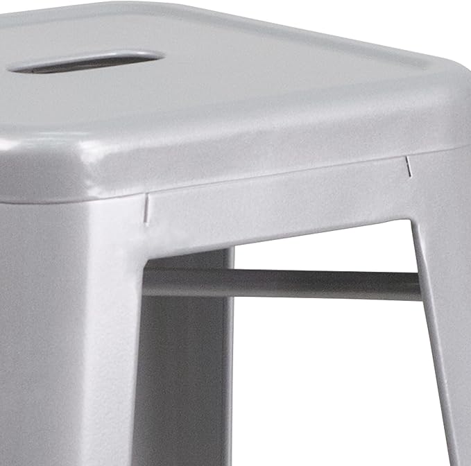 Flash Furniture Commercial Grade 30" High Backless Silver Metal Indoor-Outdoor - Image 9