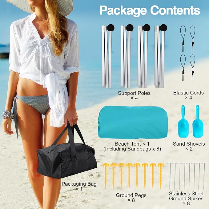 Rhino Valley Beach Tent Shade Canopy UPF50+ Protection, 8 Sandbags, 4 Stability - Image 7