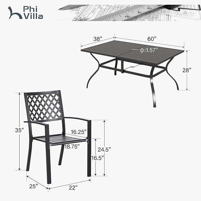 PHI VILLA 7 Piece Metal Outdoor Patio Dining Bistro Sets - Image 7
