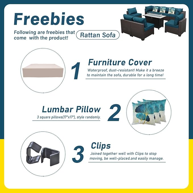 9 Pieces Wicker Patio Furniture Set Outdoor PE Rattan Sectional Conversation - Image 3