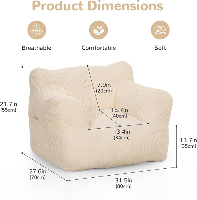 Pamapic 32" Bean Bag Chair, Single Sofa, Ultra Soft Dutch Velvet, Fluffy - Image 2