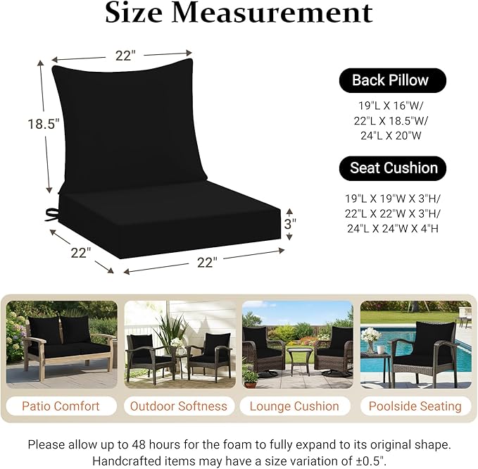 downluxe 22x22 Outdoor Chair Cushions, Waterproof Fade Resistant Patio - Image 7