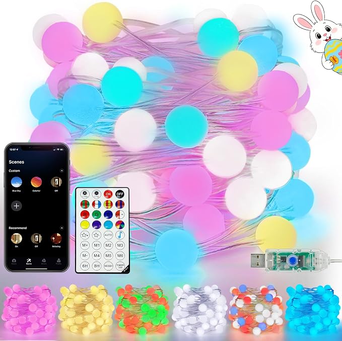 Smart Color Changing Easter Lights Outdoor Indoor, 33FT 66LED App Control RGB by LORRYTE