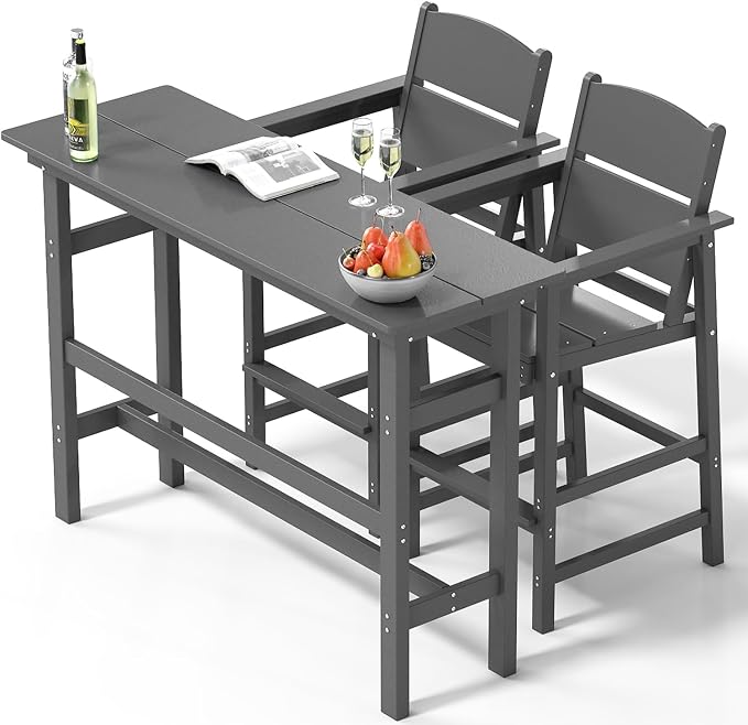 Bar Height Patio Table and Chairs Set, 3-Piece HDPE Outdoor Adirondack Bar by NAVINE