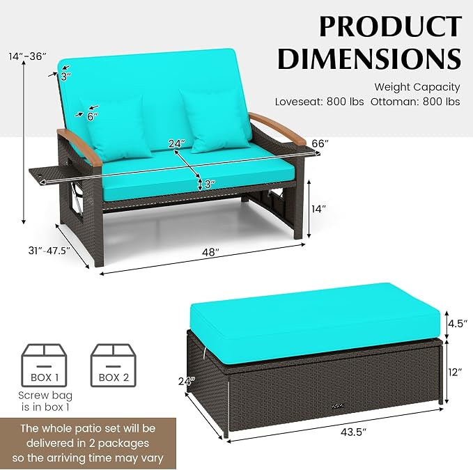 Moccha Outdoor Wicker Daybed, Patio Rattan Loveseat Sofa w/ 4-Level Adjustable - Image 9