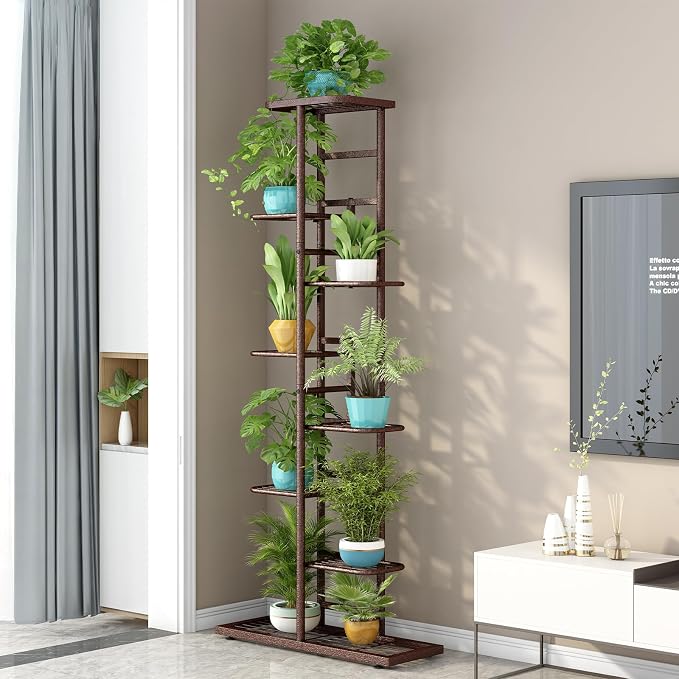 LINZINAR Plant Stand Indoor Outdoor Metal 8 Tier 9 Potted Multiple Flower Pot - Image 2