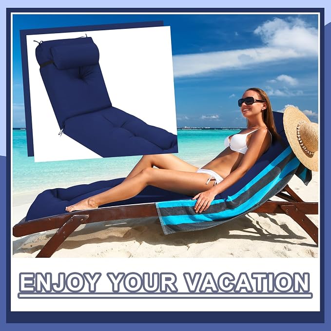 Wenqik Set of 2 Outdoor Chaise Lounge Cushions 76 x 22 x 6 Inch Waterproof - Image 5