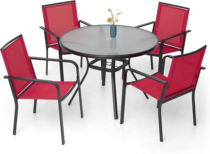 5-Piece Outdoor Patio Dining Set, 40-Inch Round Glass Table by Anmutig