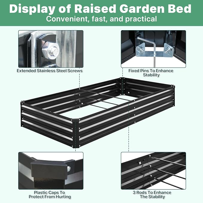 2 Pack 6×3×1ft Galvanized Metal Raised Garden Bed, Metal Planter Kit Box Outdoor - Image 3