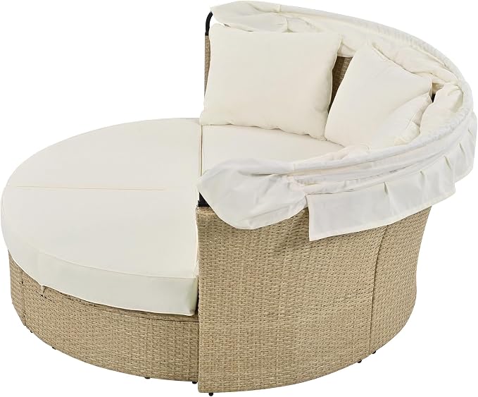 Merax All-Weather Outdoor Round Patio Daybed Conversation Sofa Set Wicker - Image 8