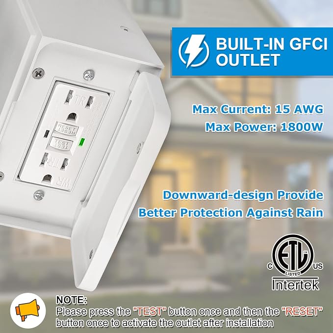 Outdoor Porch Light with GFCI Outlet Built in, Dusk to Dawn Outdoor Wall - Image 3