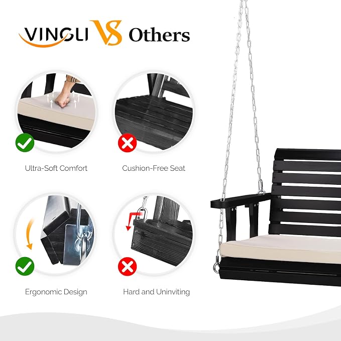 VINGLI Outdoor 4 FT Porch Swing, Heavy Duty 880 LBS Wooden Patio Swings - Image 3