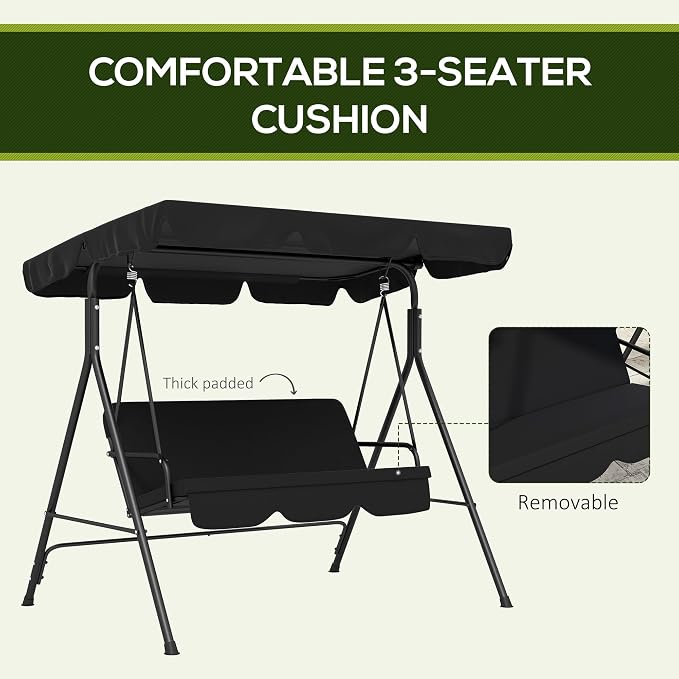Outsunny 3-Seat Outdoor Patio Swing Chair - Image 6