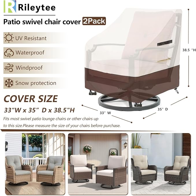 Rileytee Outdoor Swivel Chair Cover 2 Pack, Furniture Patio Chair Covers - Image 2