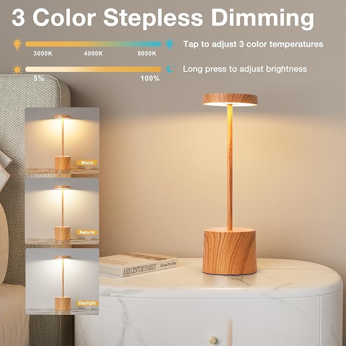 Kakanuo Wooden Rechargeable Cordless Lamp - Image 4