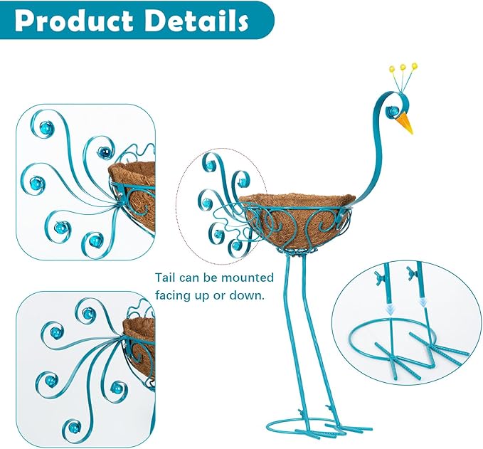 Set of 2 Blue Peacock Outdoor Planters - Image 4