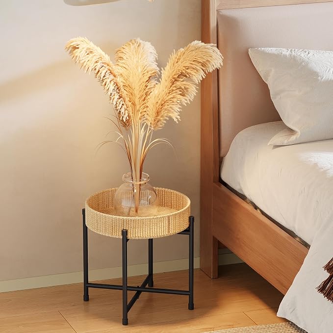 Bamworld Rattan Plant Stand Indoor Boho Plant Table - Image 4